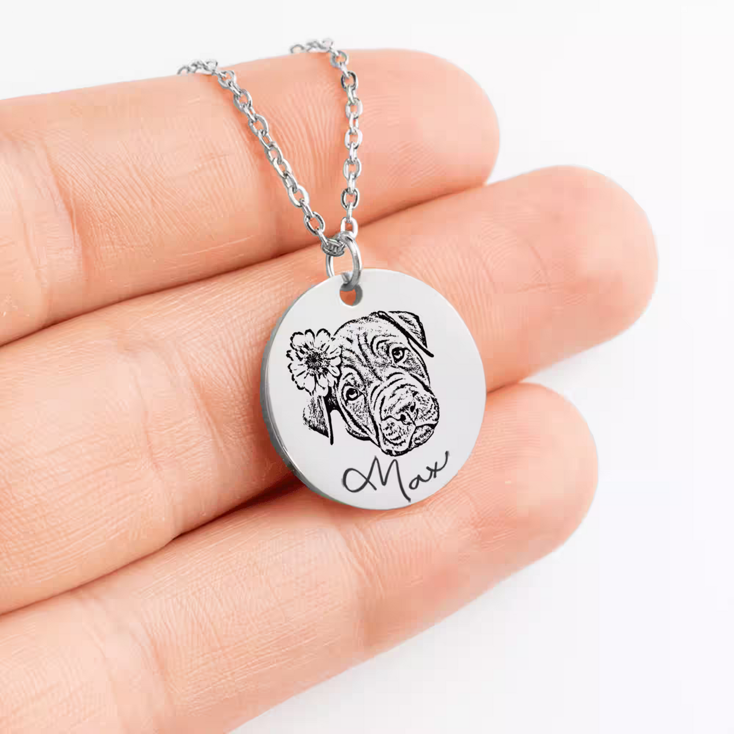 Luma - Personalisierte Tierportrait Halskette mit Gravur - Aestora